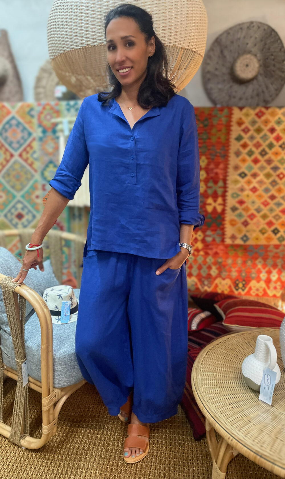 Pantalon taille smokée, bas bouffant 100% lin – Image 5